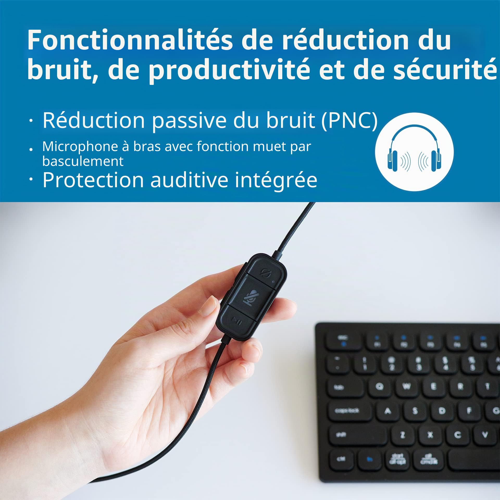 Kensington H2000 - Casque Audio USB-C avec Micro, Compatible avec Windows & Mac, avec Technologie Antibruit & Câble de 1,8 m (K83451WW)