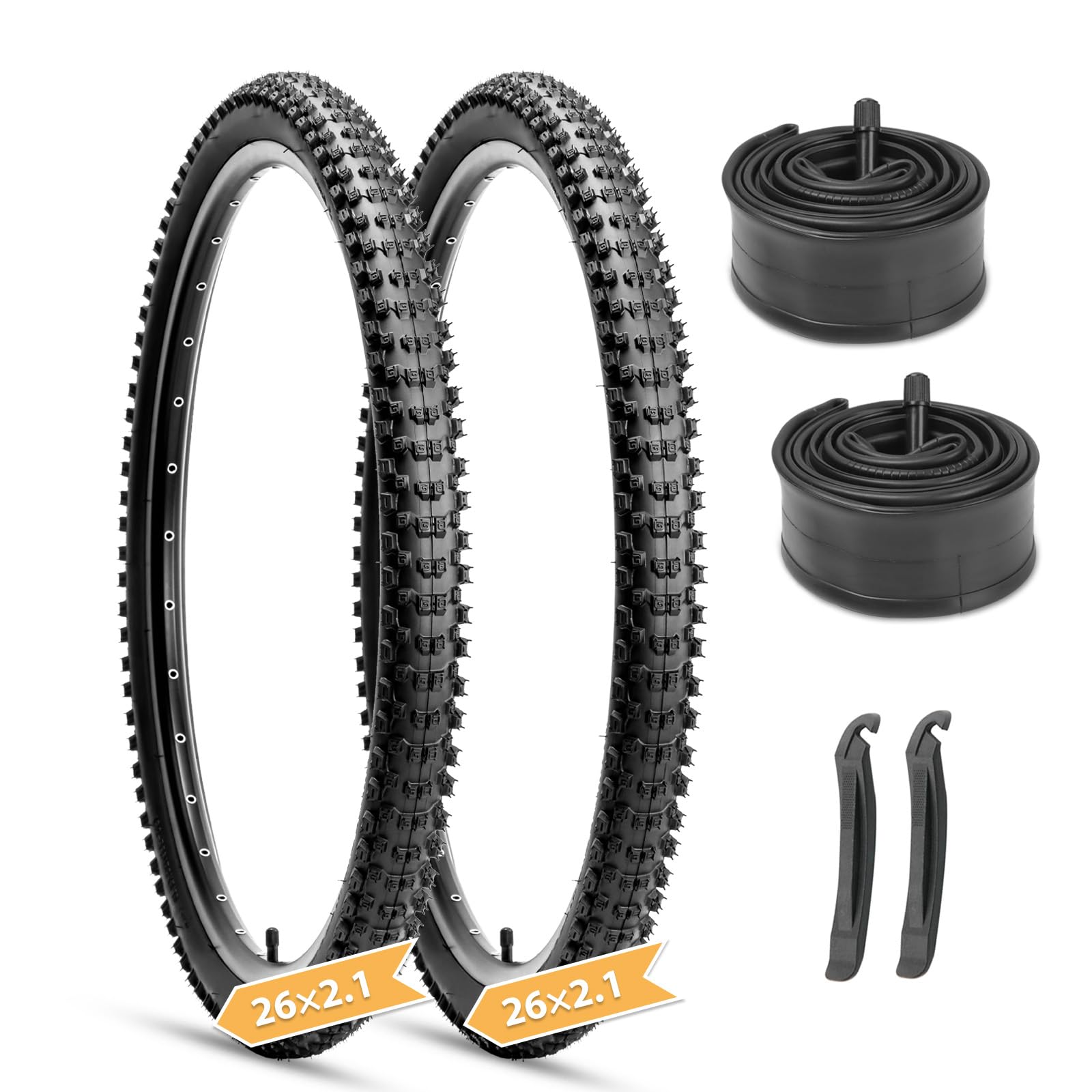 Photo 1 of 2-Pack Mountain Bike Tires Set: Hycline 26x2.1 Inch (56-559 mm) Folding Replacement Puncture Resistant High-Density Bicycle Tires with Pair Tubes & Tire Levers for MTB Off-Road Bike
