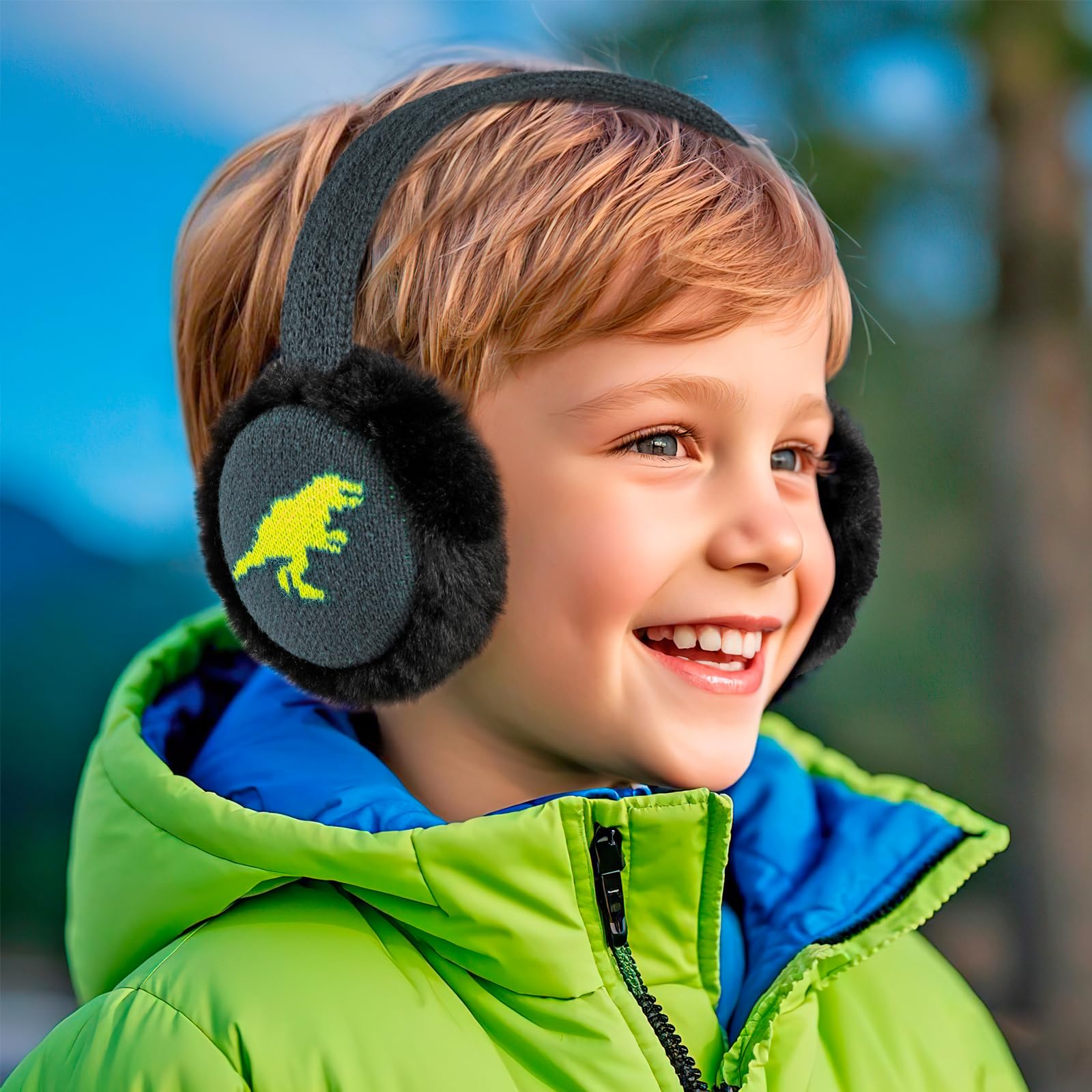 Orejeras Infantiles, Dinosaurio Suave Orejeras de Invierno Ajustables Orejeras de Felpa Cálido para Niños Actividades Aire Libre en Invierno