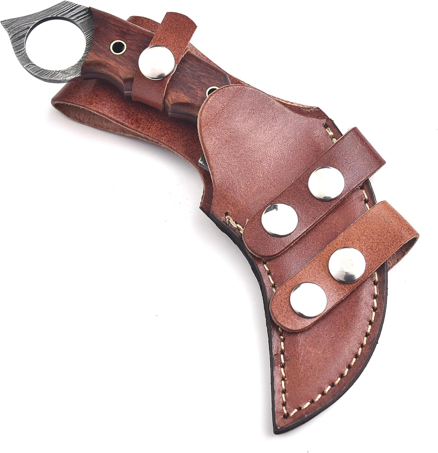 Handmade Damascus Hunting Knife with Leather Sheath | 7.5'’ EDC Multipurpose Knife for Men Use For Cutting, Camping, Hiking | Fixed Blade Skinning Knives with Rose Wood Handle | Full Tang Razor Sharp Blade - Image 4