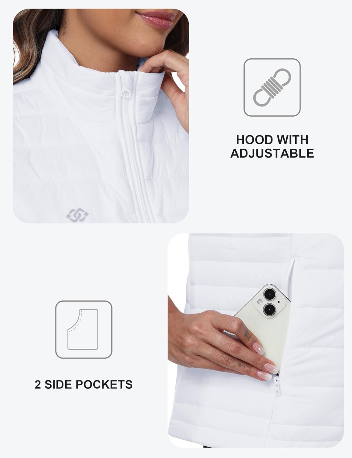 MoFiz Women's Puffer Vest Lightweight Hooded Warm Fleece Lined Hybrid Softshell Hiking Winter Sleeveless Zip Vest - Image 5