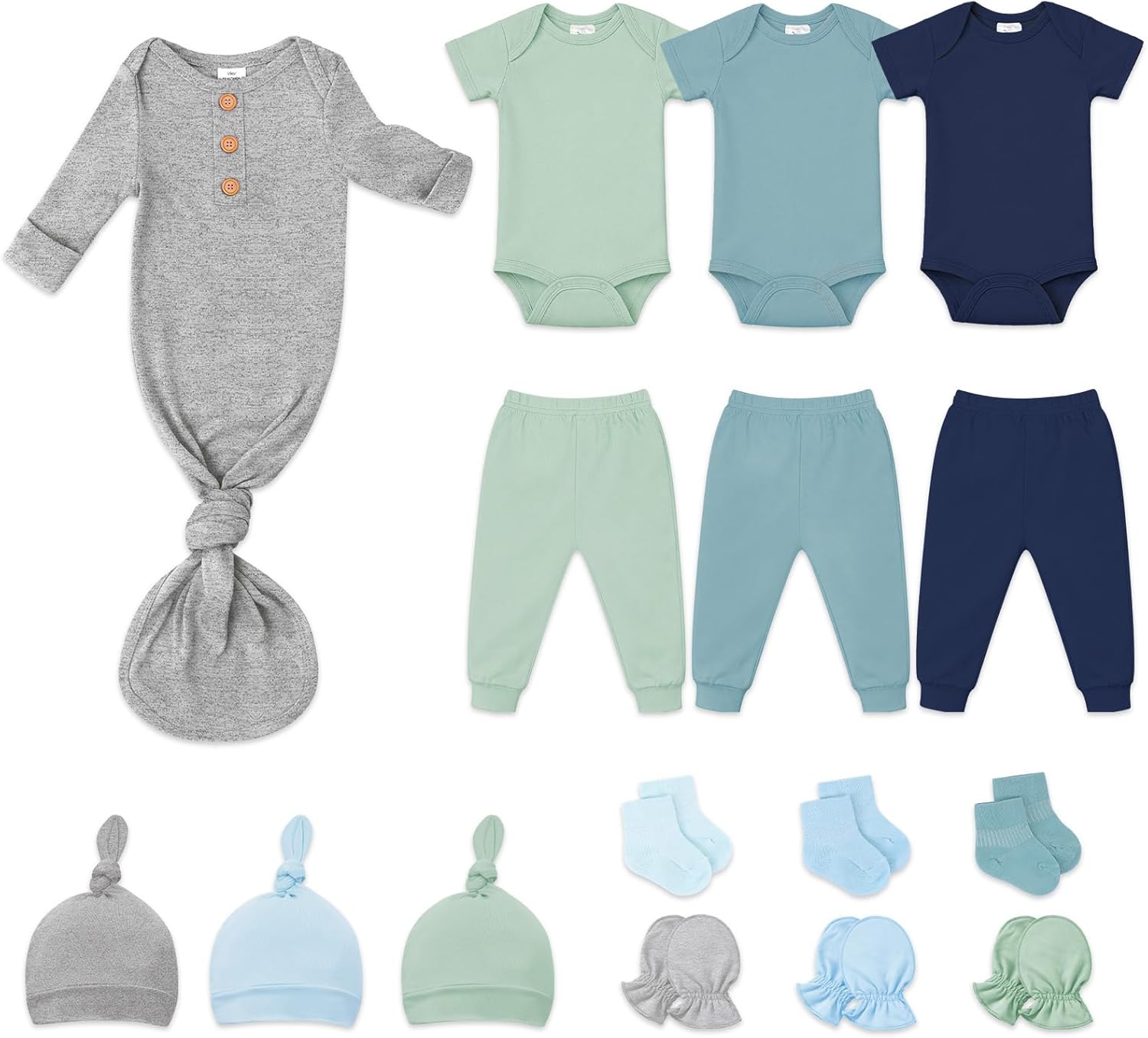Newborn Clothes Gift Set, 16-Piece Soft Baby Layette Essentials, Unisex Outfit Sets for Baby Shower, First Days