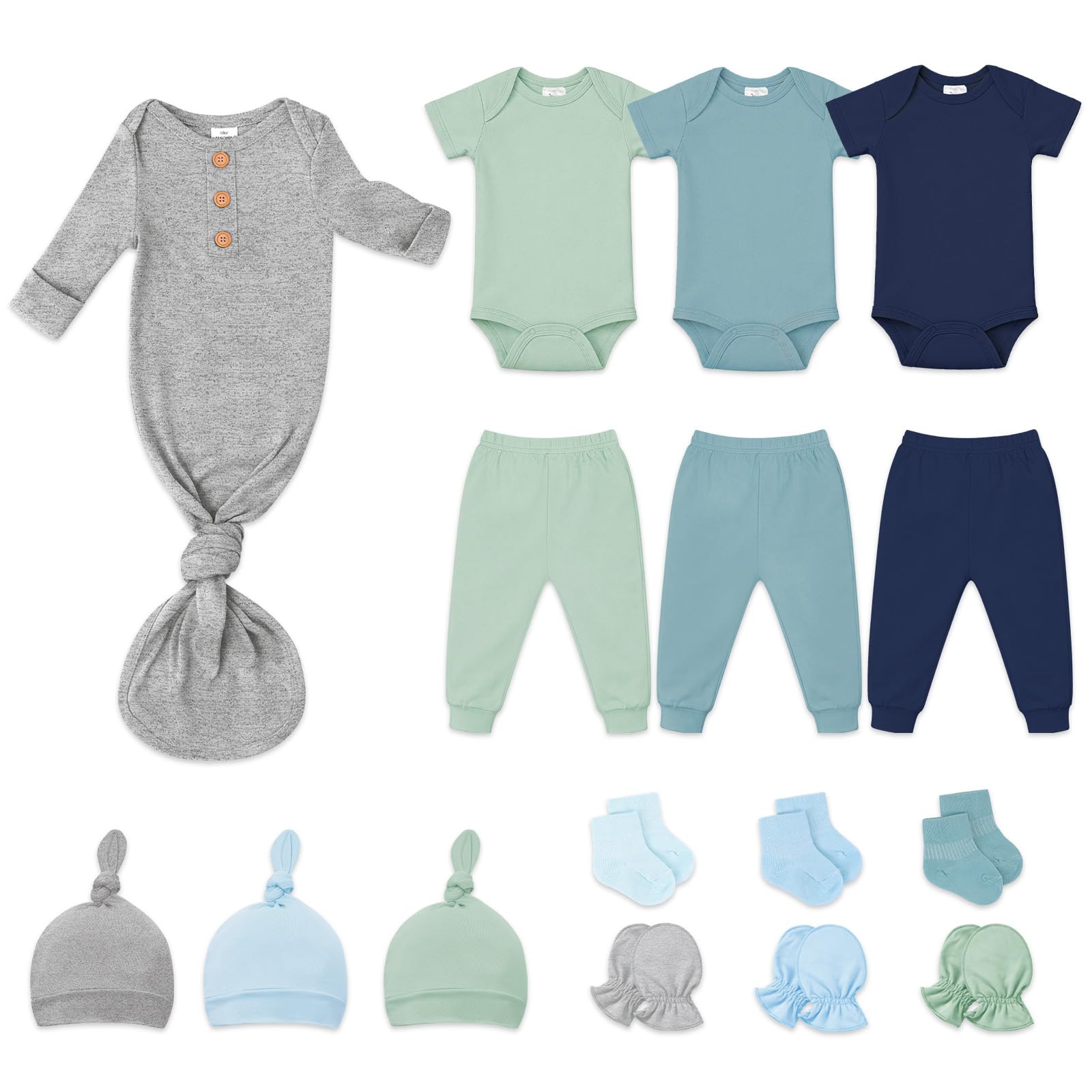 MIMINESTBABY Newborn Clothes Gift Set, 16-Piece Soft Baby Layette Essentials, Unisex Outfit Sets for Baby Shower, First Days