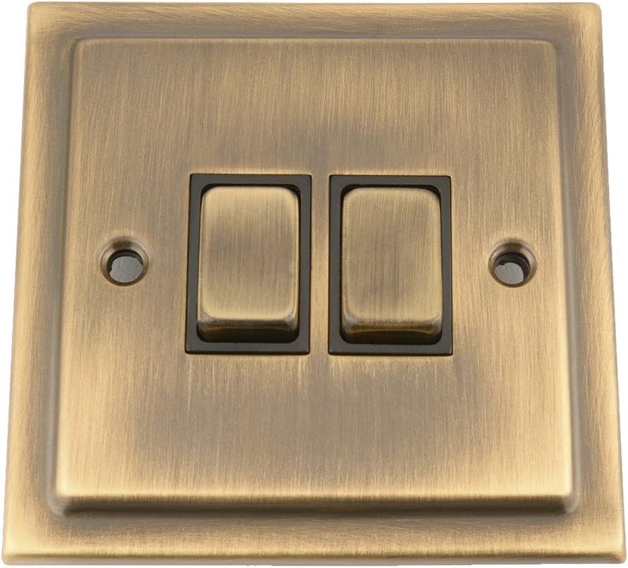Light Switch 2 Gang 2 Way 10 Amp - Victorian - Antique Brass