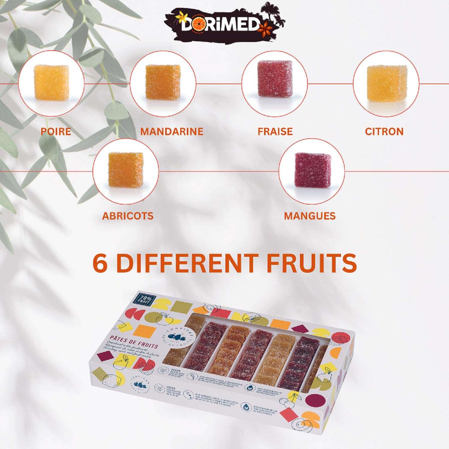 Pâtes de fruits, Fruits en cubes 920 g, Saveurs (citron, abricot, fraise, cassis, poire,Mandarine),sans Gluten,sans conservateur,sans colorant et sans arômes artificiels