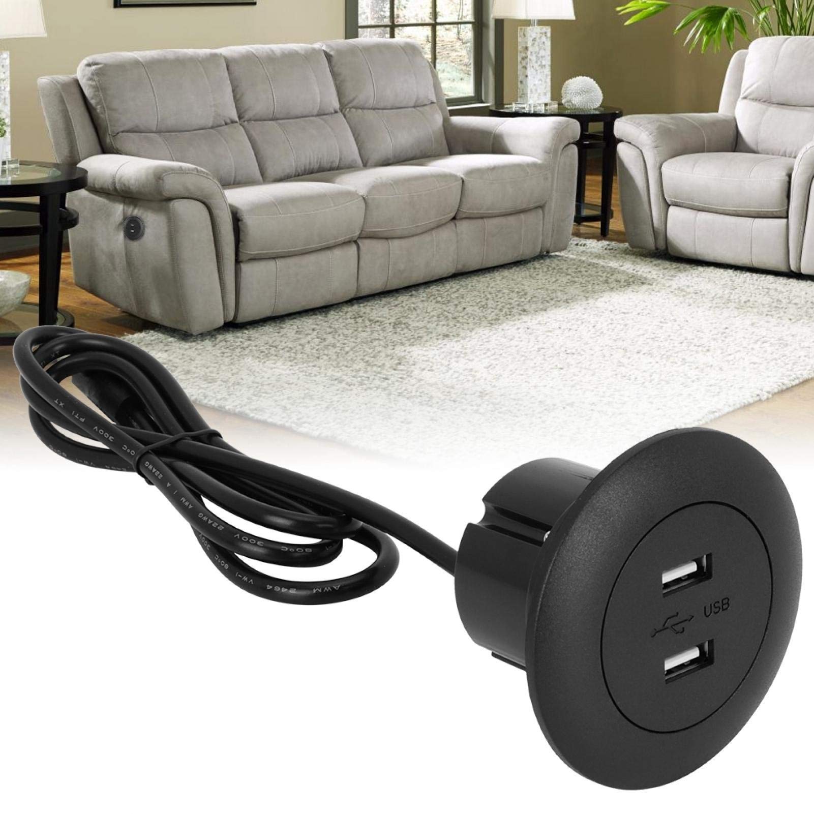 Dual USB Ladebuchse Für Sofa & Sessel – Mit Kabel, Blauer LED & Schutzfunktion