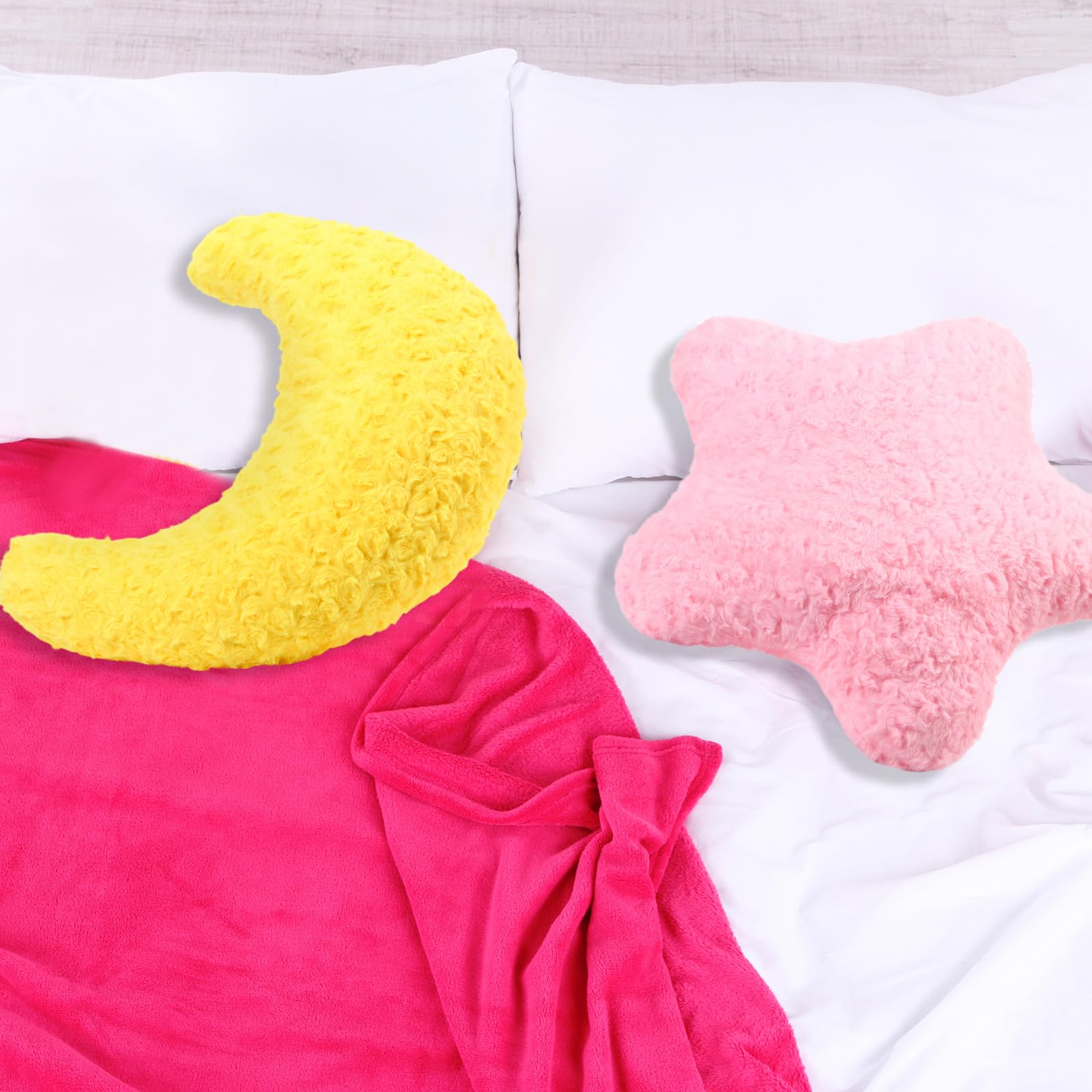 Beeveer Set di 2 cuscini a forma di stella e luna, 45 cm, graziosi cuscini in peluche per divano letto, divano, morbido cuscino a mezza luna con decorazione per camera da letto, soggiorno, dormitorio