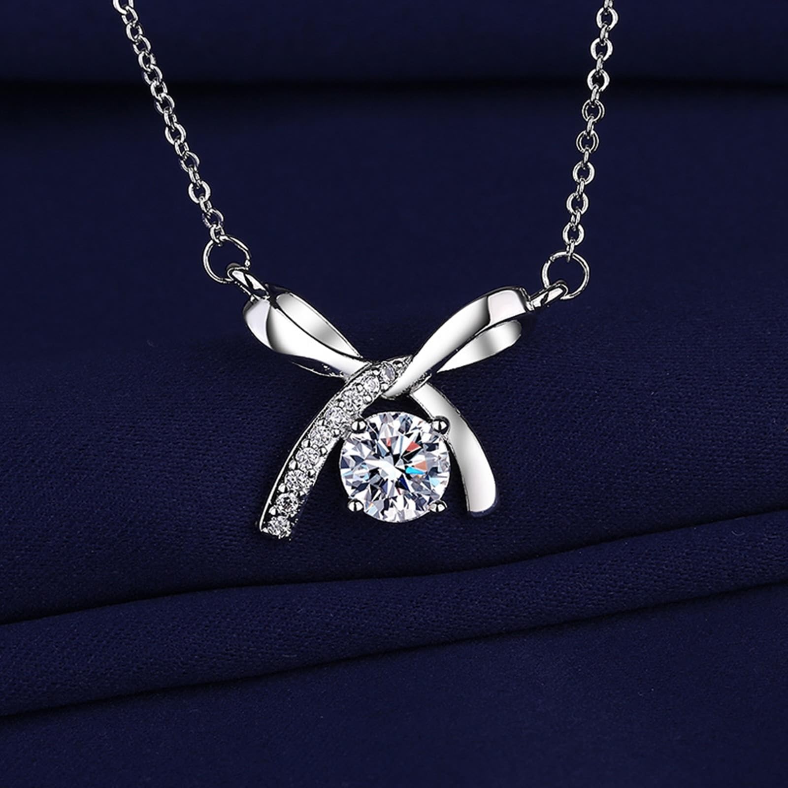 Naszyjnik damski z białego złota 18k/14k/9K, łańcuszek na szyję z zawieszką kokardką z diamentem laboratoryjnym, prawdziwa biżuteria, łańcuszek regulowany 40 + 5 cm