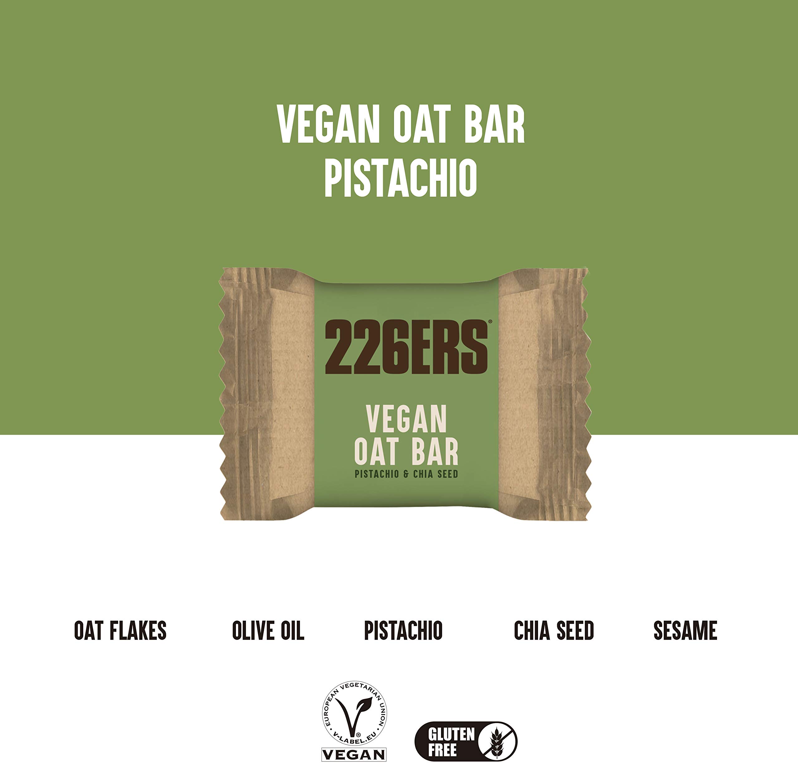 226ERS Vegan Oat Bar, Barritas de Avena Sin Gluten, Veganas y Apta para Celíacos, Pistachio & Chia - 24 x 50 gr