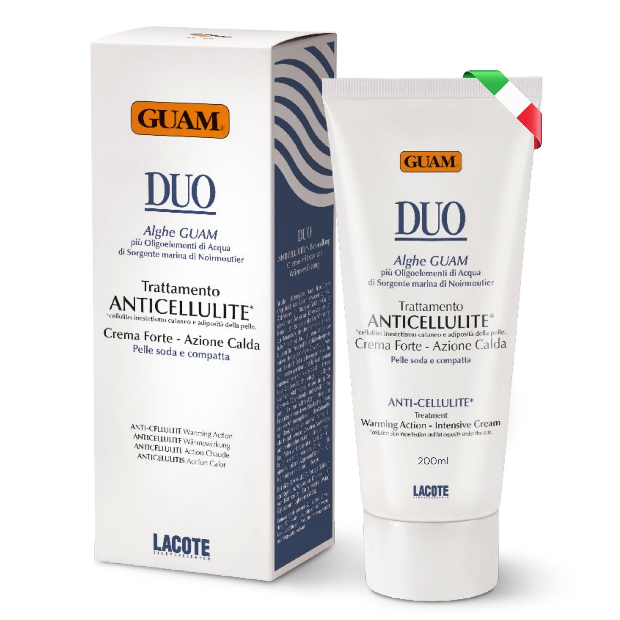 DUO Anti Cellulite Cream with Warming Action, 200ml - Italian Red Seaweed & Mineral-Rich Sea Water Formula for Skin Firming & Smoothing - Natural Body Firming Cream for Thighs, Legs & Buttocks