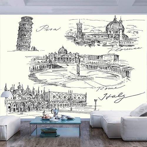 Mural de pared de 77.6 x 30.0in, con temática histórica italiana, Venecia, Roma, Florencia, Pisa decorativo de papel pintado autoadhesivo extraíble