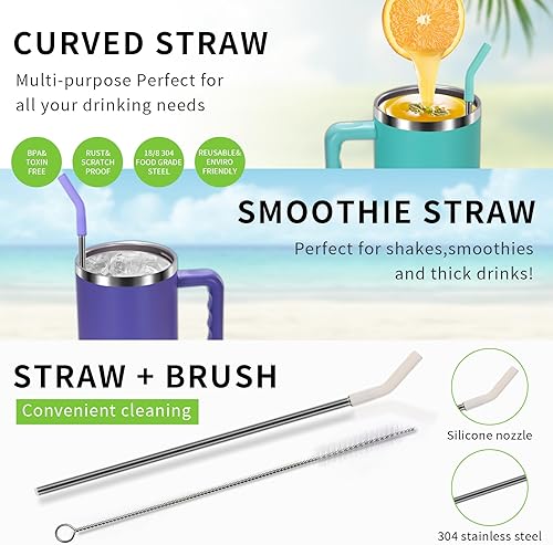 Miniatura 5 de Vaso de 40 oz con asa y tapa con pajilla, vaso aislado al vacío, botella de agua aislada de acero inoxidable, taza para agua, café y viaje, a prueba