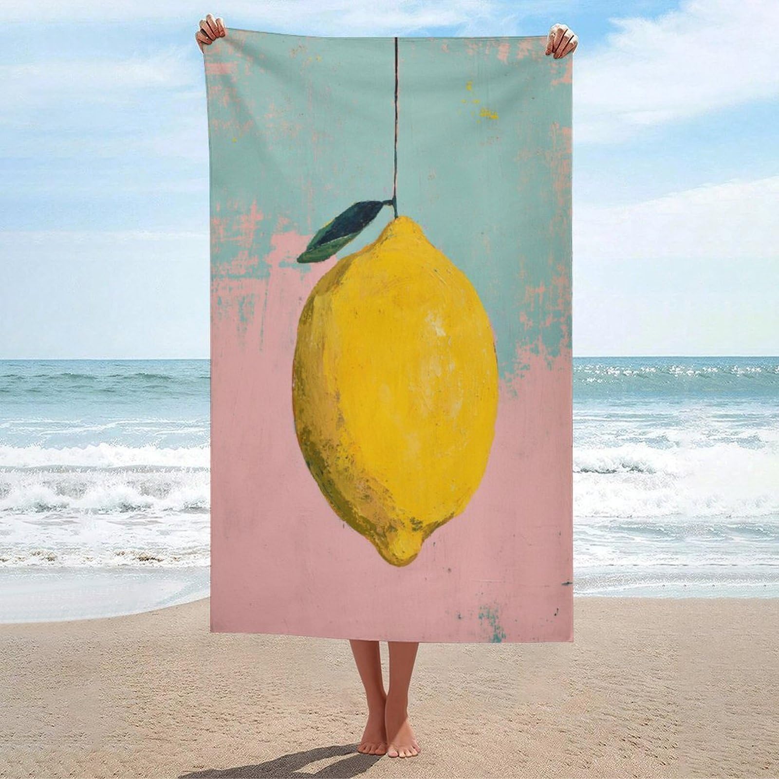 LSRCPD Single Oversized Lemon Hanging Beach Towel Sand Free Microfiber Large Shower Towels Multipurpose Absorbent for Bathroom Pool 130x80 CM