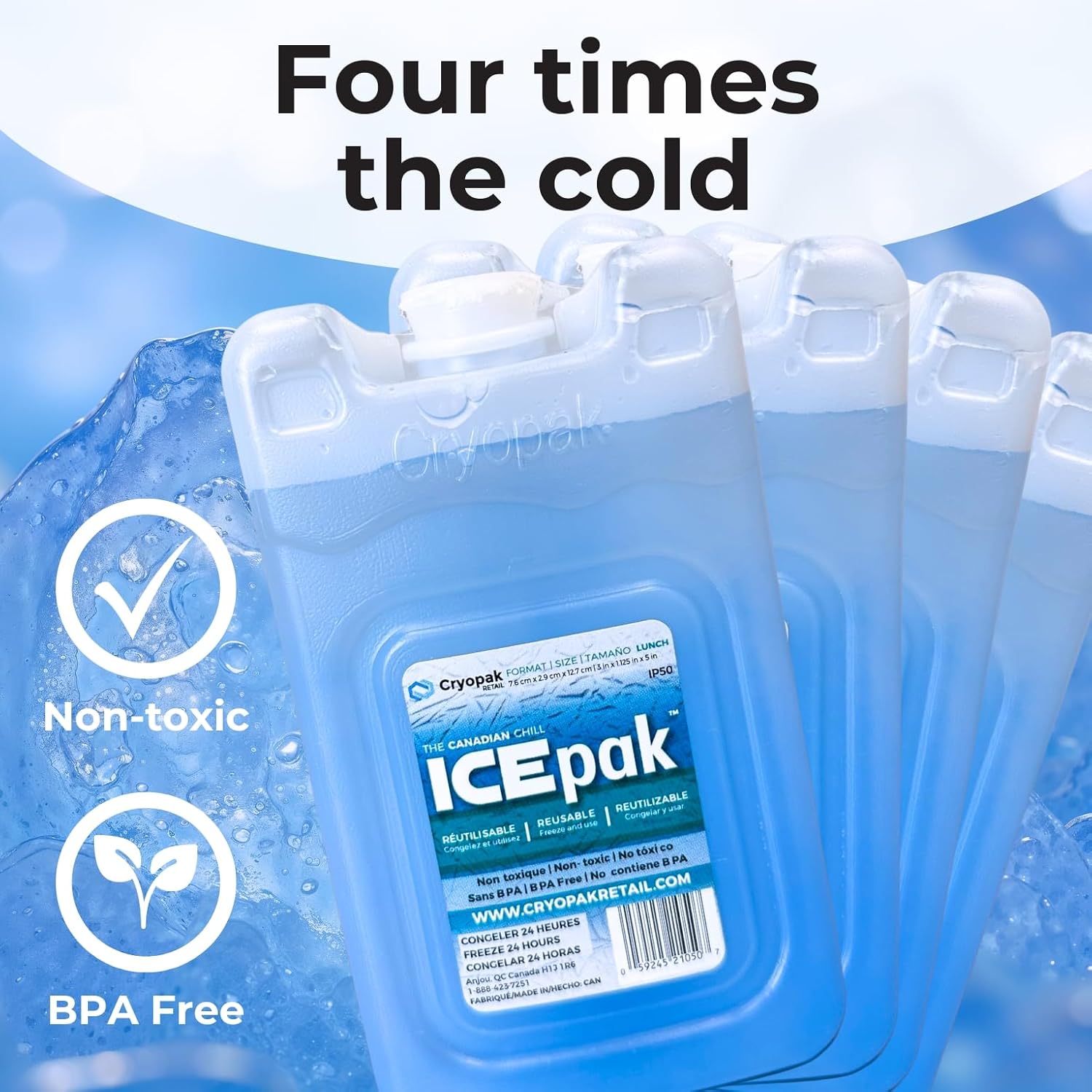 Cryopak ICEpak Hard Shell Reusable Ice Packs for Coolers and Lunch Box Use, Freezer Safe Gel Design, Professional Grade Cooling, Non-Toxic and BPA Free, Essential Travel Accessories image 4