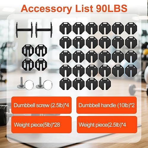 Miniatura 6 de Adjustable Dumbbell Sets, Each 508090LB Pairs Durable Steel Build, Free Weights Dumbbells Set of 2 with Anti-slip Handle,for MenWomen Gym Equipment