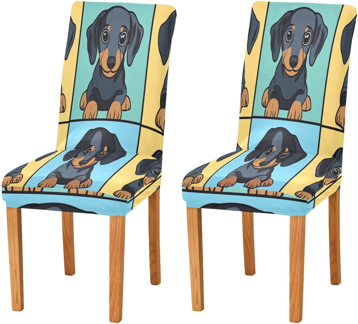 ALAZA Chair Covers for Dining Room, Cute Dachshund Puppy Dog Stretch Chair Cover Sets Chair Protector Removable Washable for Ktichen Restaurant Hotel