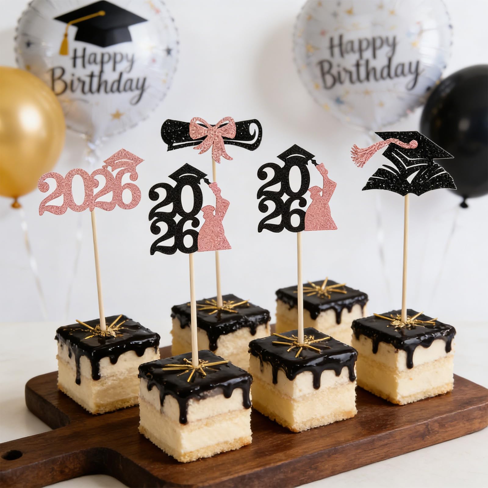 Fournitures fête remise diplôme 2026 pics gâteau à paillettes x48