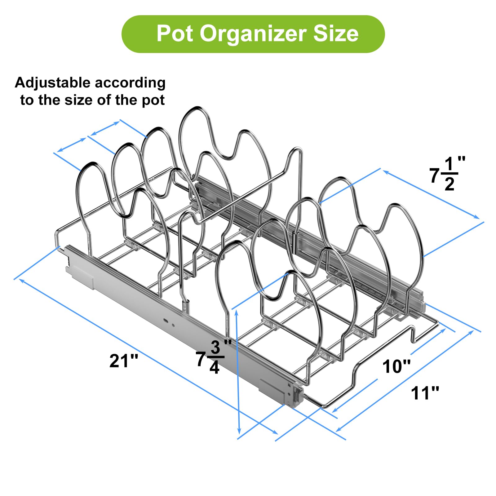 Ausziehbarer Organizer für Töpfe und Pfannen, verstellbar, ausziehbar, Pfannen- und Topfdeckel-Halter unter Schrank, Küchenorganisation und Aufbewahrung, Schneidebrett, Backformen-Organizer, 27,9 cm B