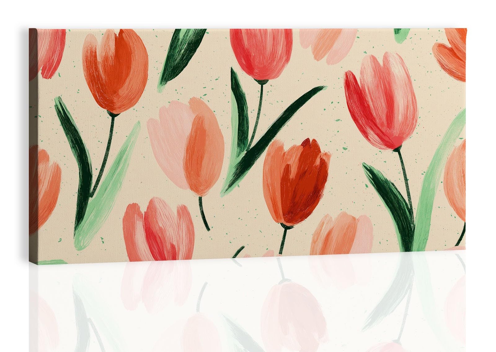 Generisch Verträumt Aquarell Botanisch Tulpe Modernes Leinwandbild 140L x 70B cm mit Rahmen, Vintage Stil XXL Wanddeko für Wohnzimmer Geschenk Idee Einzug - Hochwertiger Kunstdruck auf Holzrahmen