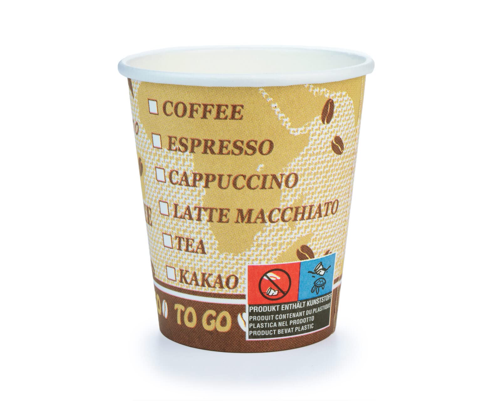 1280 Kaffeebecher aus Pappe, 175 ml, braune Coffee-to-go-Optik, beschichtet