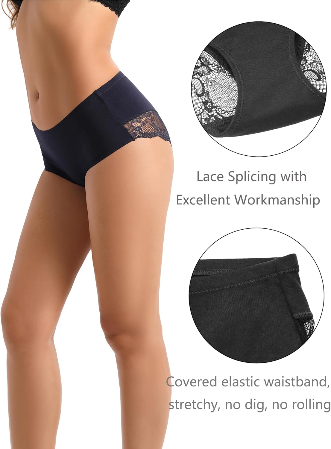 Women's 4 Pack Combed Cotton Breathable High Rise Lace Full Coverage Brief Panty Underwear - Image 5