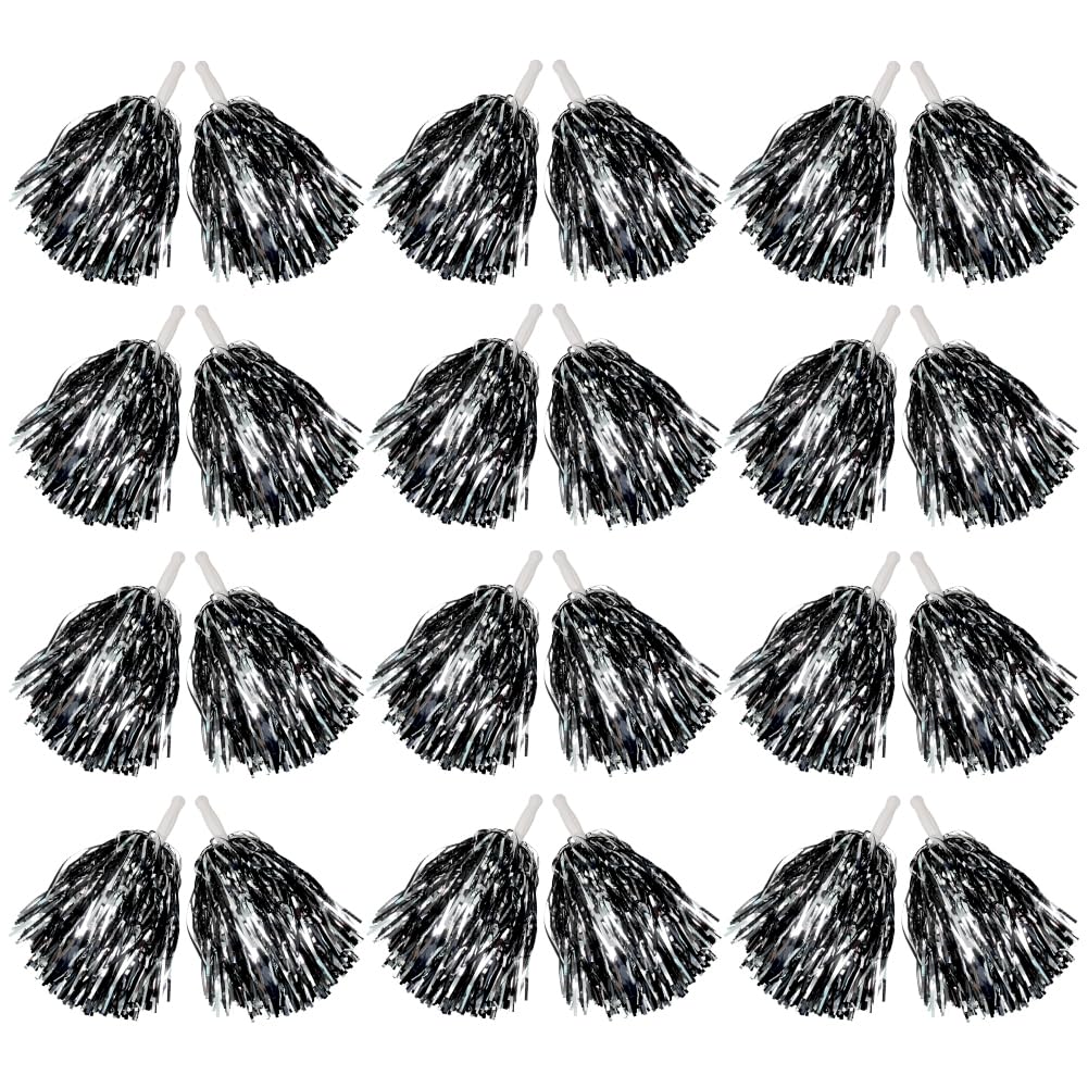 Hooshing 12/24/100PCS Pom Poms Cheerleading Metallic Foil Cheer Pom Poms with Plastic Handles for Rooters Cheering Squad Team Spirit Sports