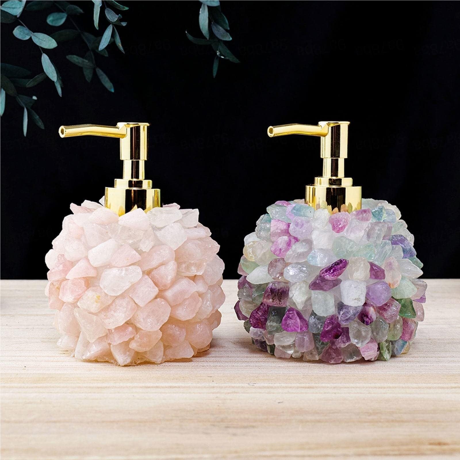 Dispensador De Jabón De Cristal Natural – Cuarzo Rosa/Fluorita
