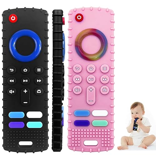 Paquete de 2 juguetes de dentición para bebés de 3 a 36 meses con control remoto para bebé, juguetes de 1 año (color 06)