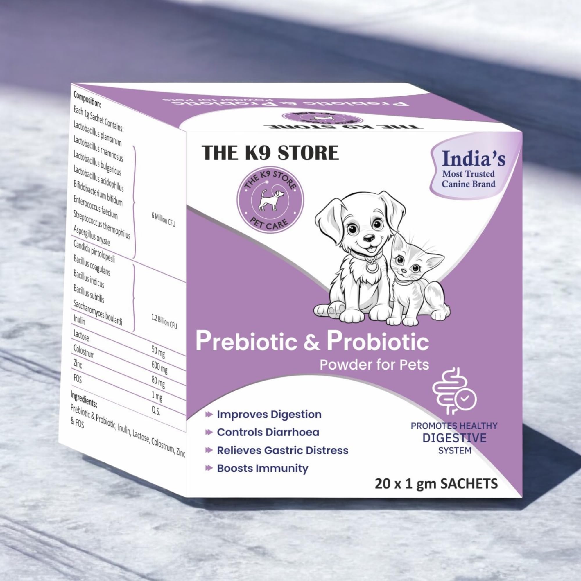 The K9 Store Prebiotics & Probiotics for Dogs & Cats - Dog Gut Health Supplement - Dog Diarrhea Medicine - Pro Belly for Dogs Gut - Dog Supplement Powder - Probiotic for Cat - 20 Sachets