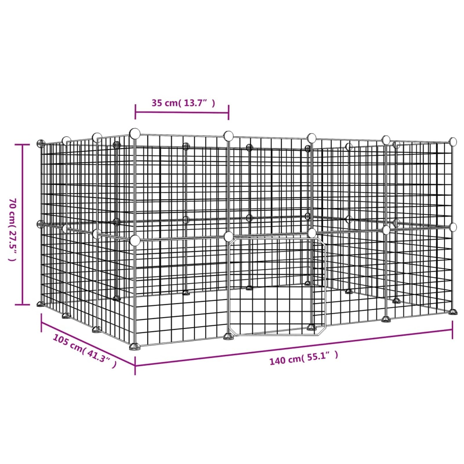 Jaula para Mascotas de 28 Paneles Puerta, ZEYUAN Jaulas para Conejos, Jaula Cobaya, Valla para Mascotas, Recinto para Conejos, Cosas para Conejos, Parque para Conejos, Acero Negro 35x35 cm