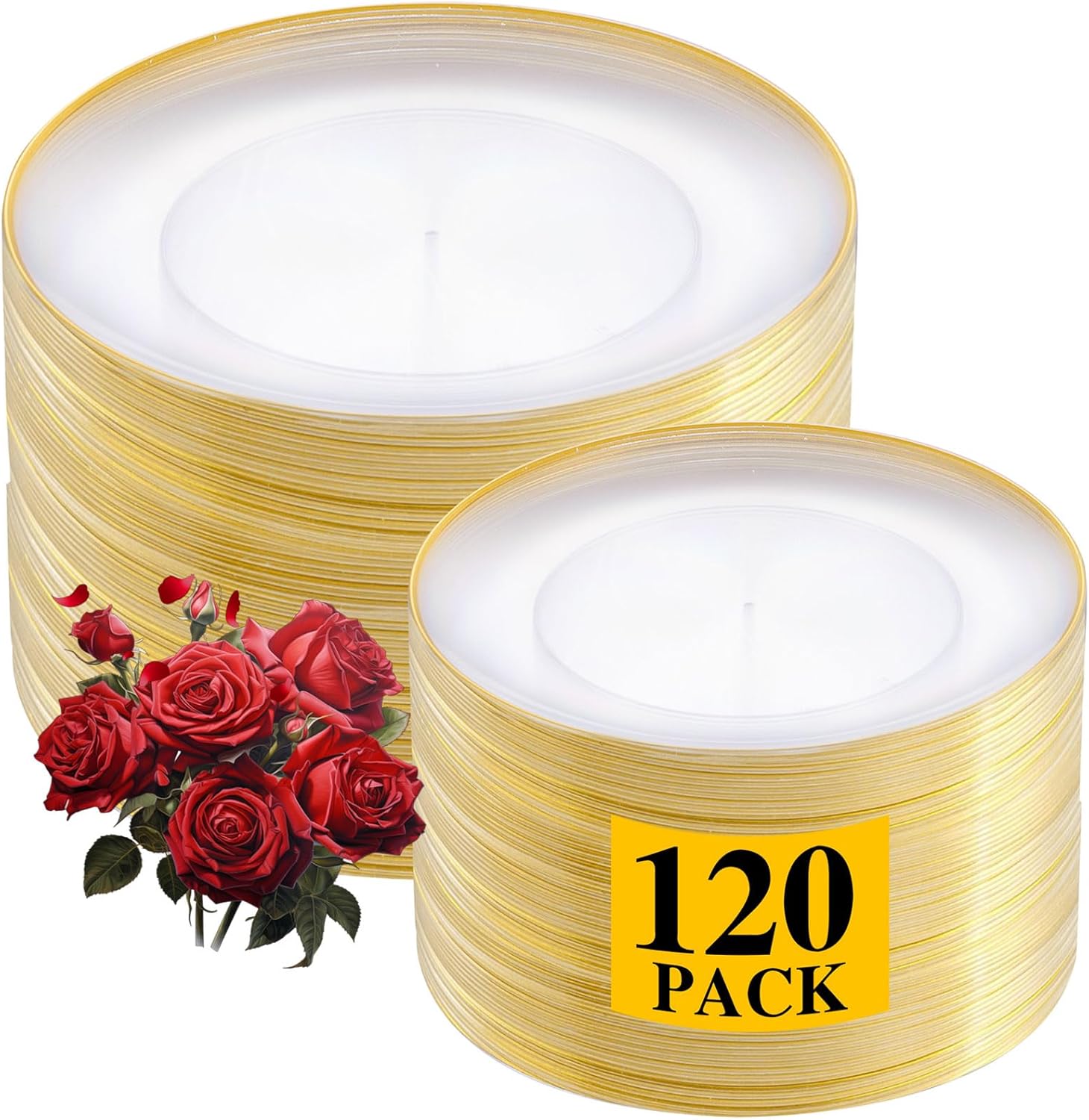 LIYH 120 Pcs Clear Gold Plastic Plates for Holiday Plastic Plates Disposable Elegant Disposable Plate Included Dinner & Dessert Plate for Wedding Holiday Valentines Day 120pcs Clear Gold