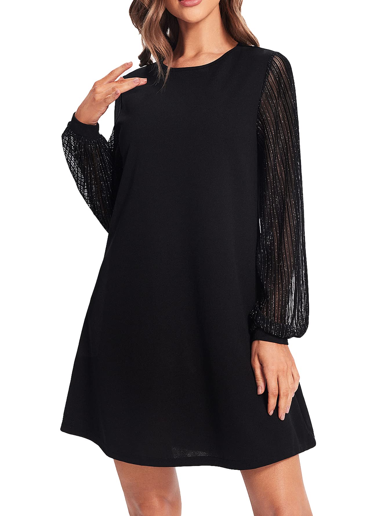 SweatyRocksWomen's Elegant Mesh Contrast Long Sleeve A Line Mini Short Dress