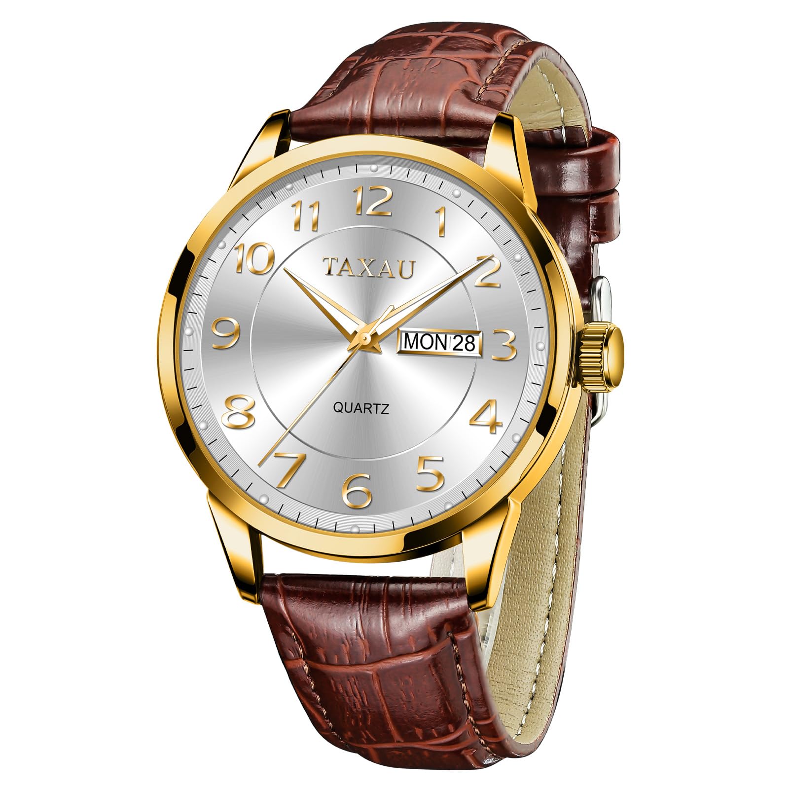 Taxau Herren Armbanduhr Leder Herrenuhr Lederarmband Uhren Herren Großes Zifferblatt Tag Datum Herrenarmbanduhr Wasserdicht Uhr Lässig Business Uhr für Herren