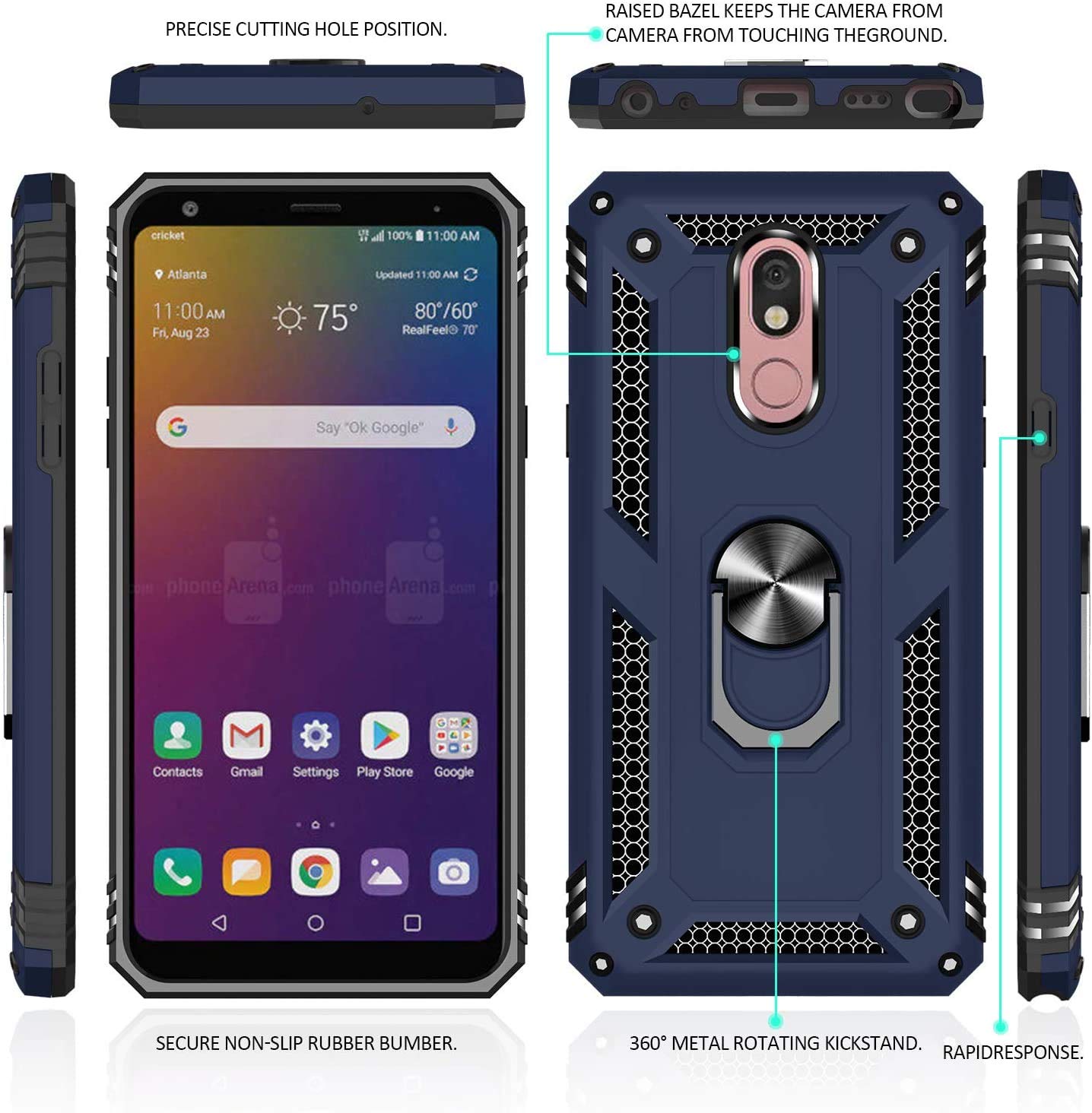 TJS Phone Case Compatible with LG Stylo 5/Stylo Plus/Stylo 5V/Stylo 5X,  Defender Metal Ring Magnetic Support Kickstand Heavy Duty (Red)