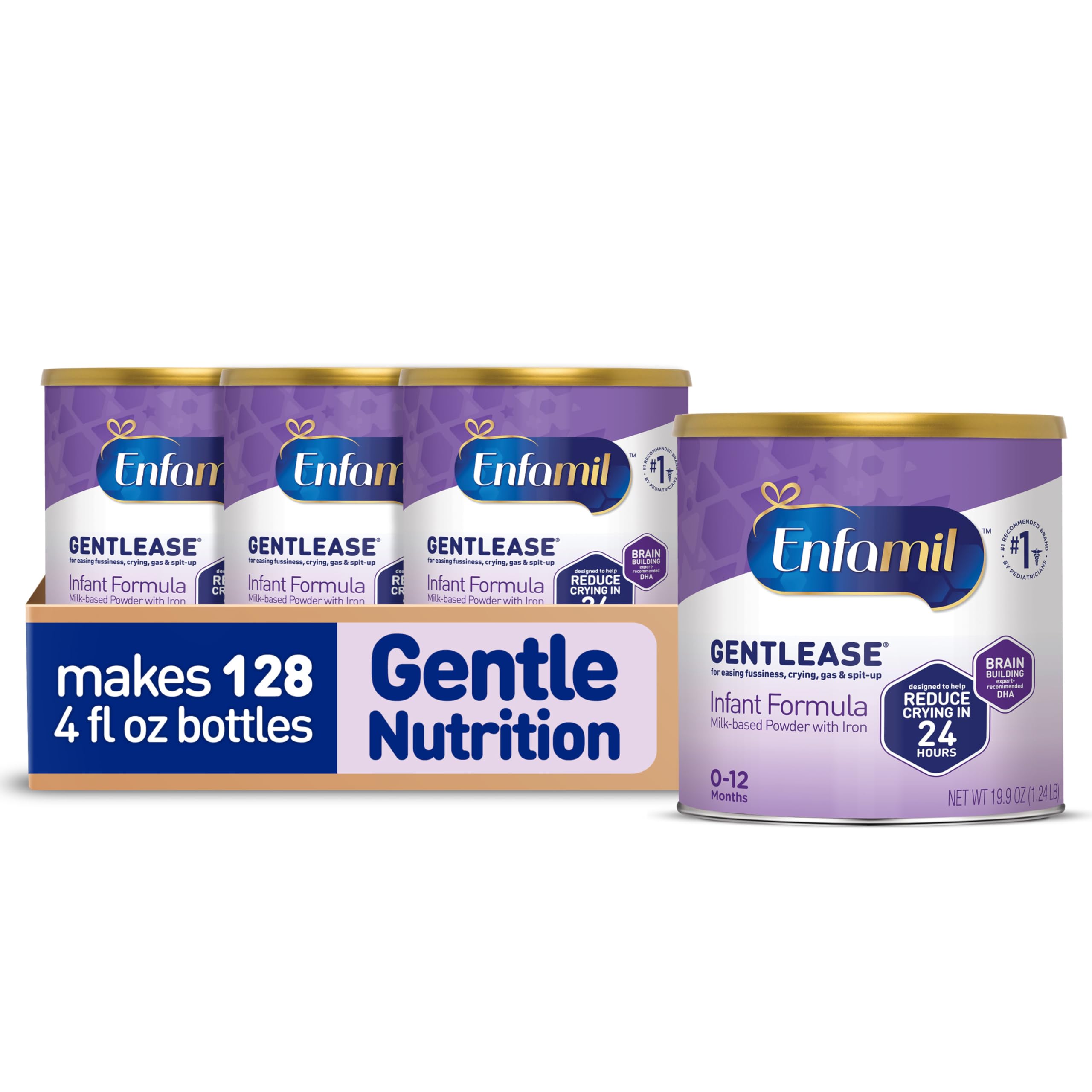 Enfamil Gentlease Easy to Digest Baby Formula, Brain Supporting DHA, for easing Fussiness, Gas, Crying and Spit-up, 19.9 Oz Can, 4 Count