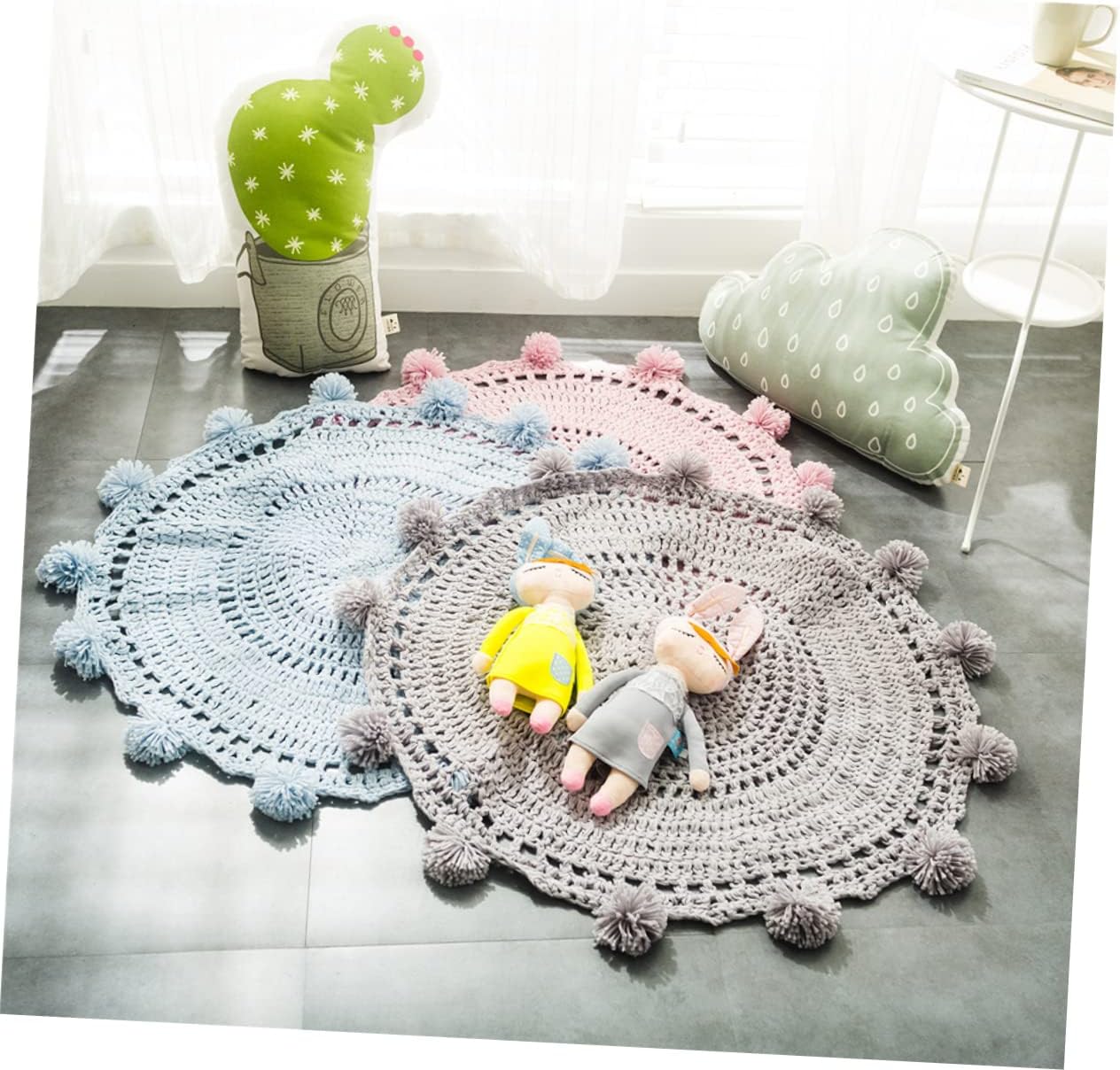 ABOOFAN Hand-Knitted Woolen Floor Mat Non-Slip Soft Rug for Children's Room 80cm Round Design for Playroom and Bay Window Decor Cozy Home Accessory