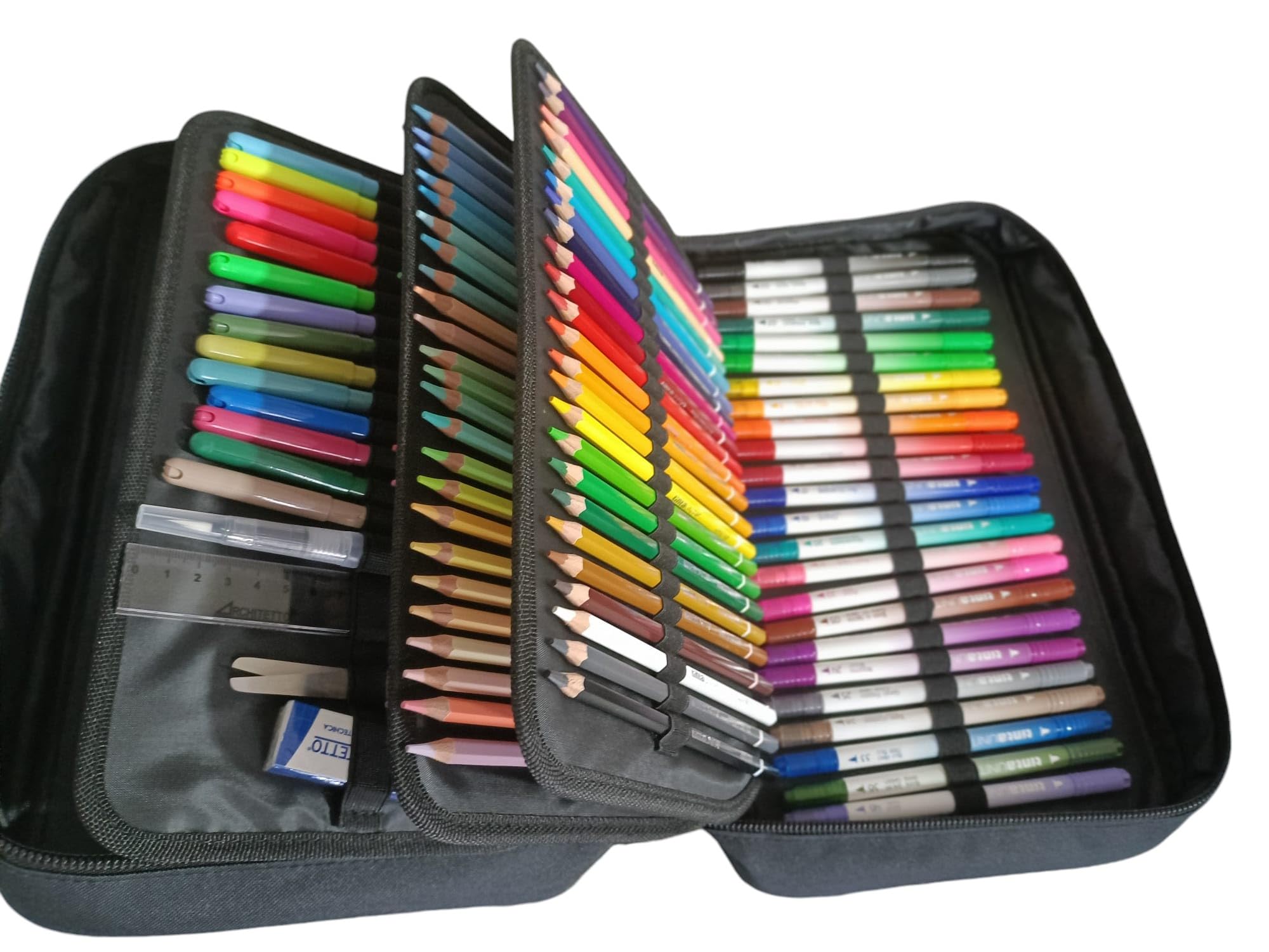 Tinta Unita Art Box Deluxe Valigetta 174 pezzi con maniglia e Tracolla in Poliestere Imbottito, 1 Pezzo (Blu) (Nero)