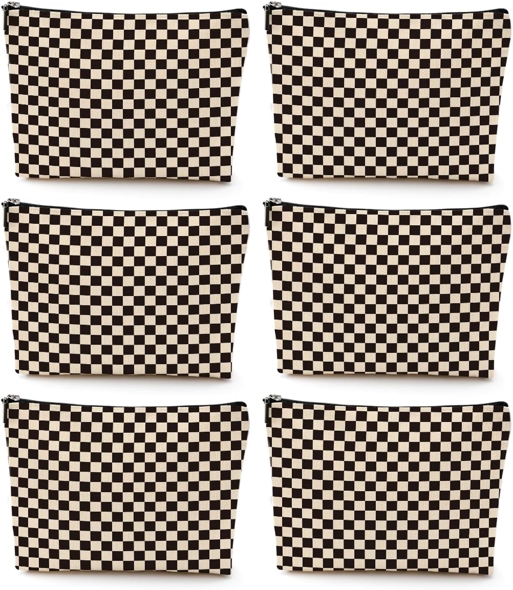 6 Pcs Checkered Makeup Bags Make up Bag Cosmetic Bags for Women Girls Sister Grandma Best Friend Easter Christmas Birthday Travel Toiletry Bag Aesthetic Zipper Organizer Accessories, Cute Black Plaid