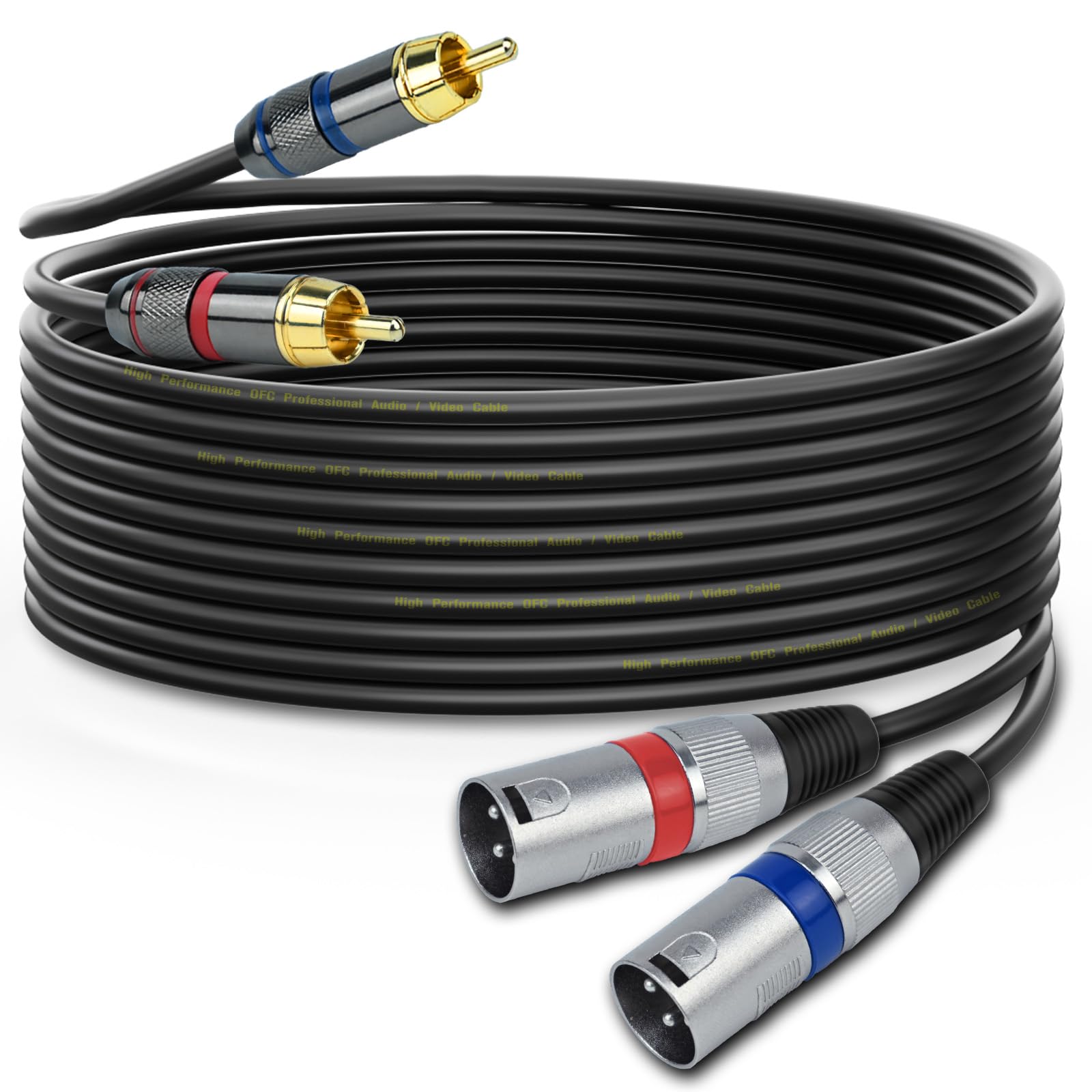 Podwójny adapter kabla RCA męski na podwójny XLR, niezbalansowany kabel wtykowy L/R RCA na XLR, kabel Phono z lewej i prawej strony, do miksera, monitora studyjnego, głośnika subwoofera