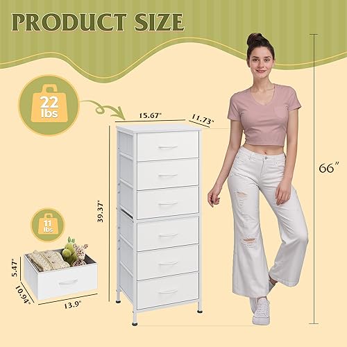 Miniatura 3 de WLIVE White Tall Dresser for Bedroom, 6 Drawer Dressers & Chests of Drawers, Fabric Dresser for Closet, Living Room, Night Stand with Metal Frame,