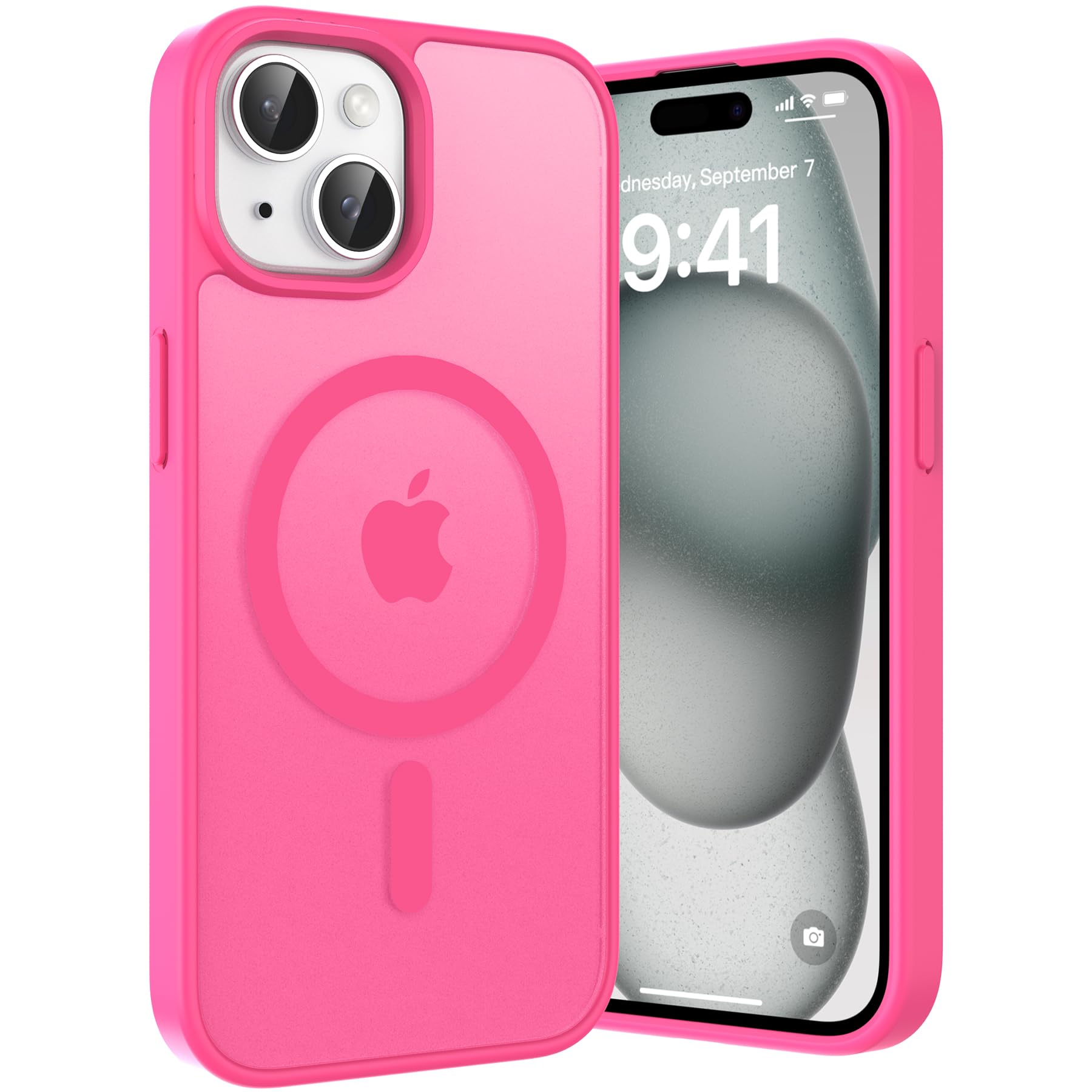 Opkiegrn Cover Magnetica iPhone 13/14 / 15 / 16e, Compatibile con MagSafe, Protezione Antiurto di Livello Militare, Custodia Traslucida Acrilico Posteriore Protettiva Sottile Case, Rosa