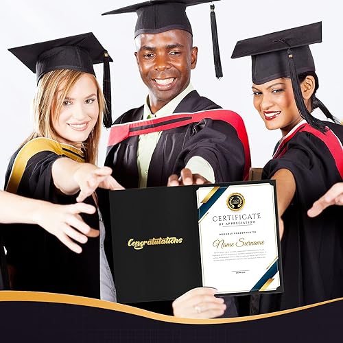 Miniatura 3 de Paquete de 40 soportes negros para certificados de 8.5 x 11 pulgadas, cubiertas para diplomas a granel con borde de lámina dorada para tamaño carta,