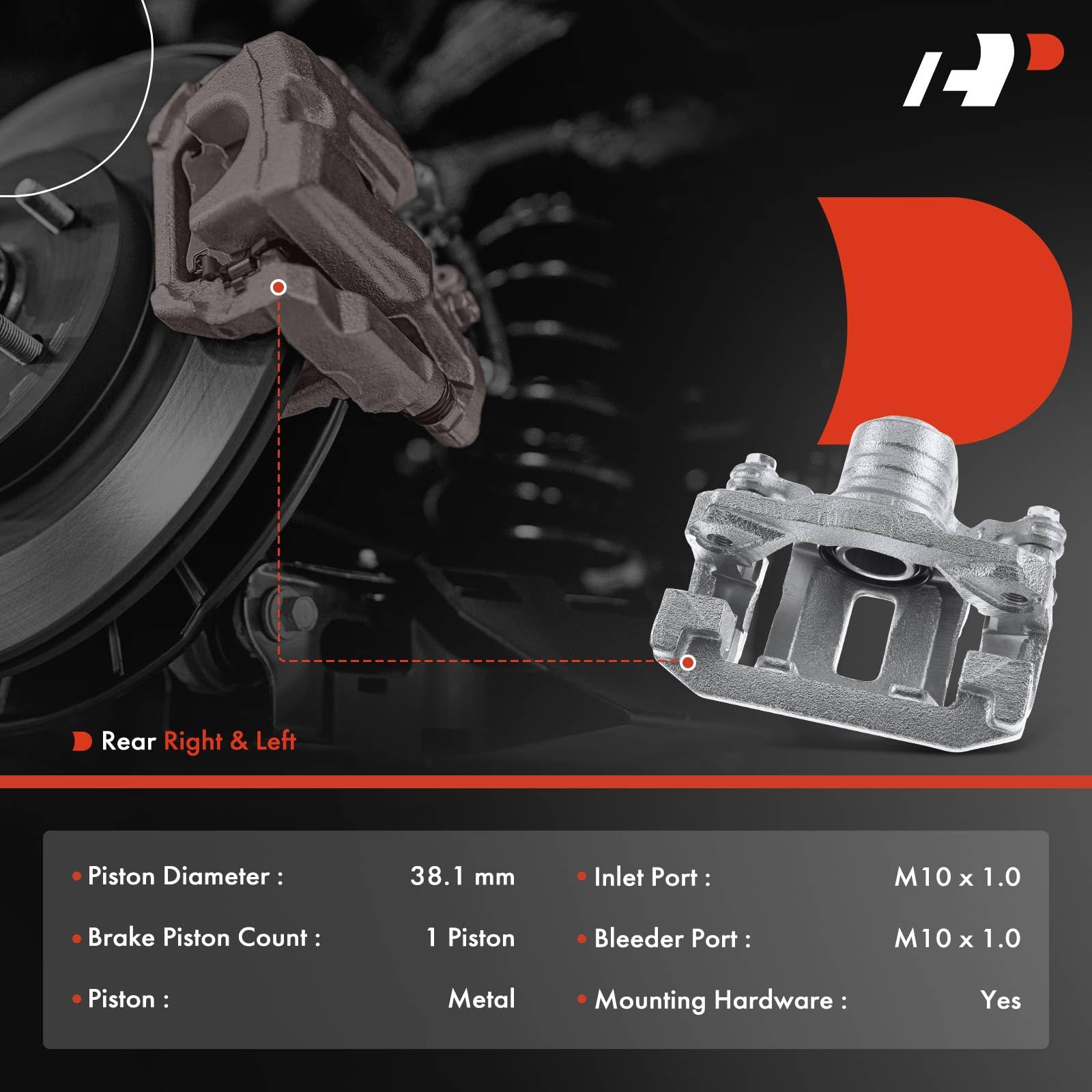 A-Premium Rear Disc Brake Caliper Set For 2005-2012 Nissan Pathfinder V6 4.0L - Complete Assembly With Brackets & Hardware