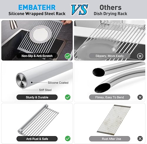 Miniatura 3 de EMBATHER Escurridor de platos enrollable sobre el fregadero, escurridor de platos de 17.5 x 11.2 pulgadas para encimera de cocina, escurridor de