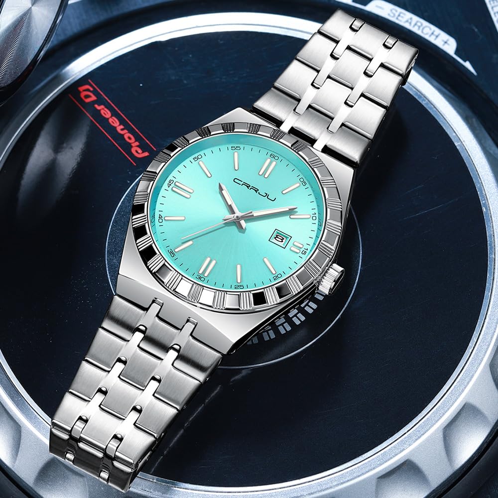 CRRJU Watches for Men,Fashion Luxury Luminous Analog Quartz Wristwatches,Business Man Calendar Watches Silver - 5