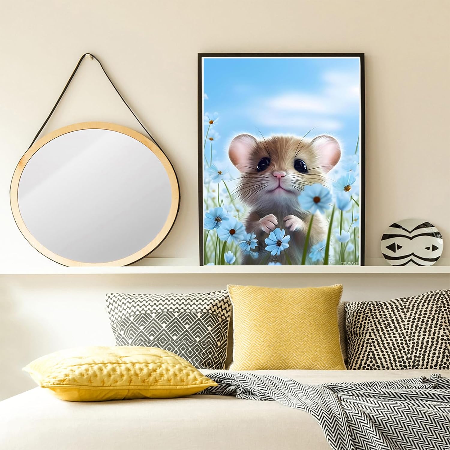 TUTUMAY21 Diamond Painting Kits Cute Light Brown Mouse Diamond Art for Adults Beginners Animal Diamond Painting Kit Full Drill Round for Room Home Wall Decor Gifts 12x16inch