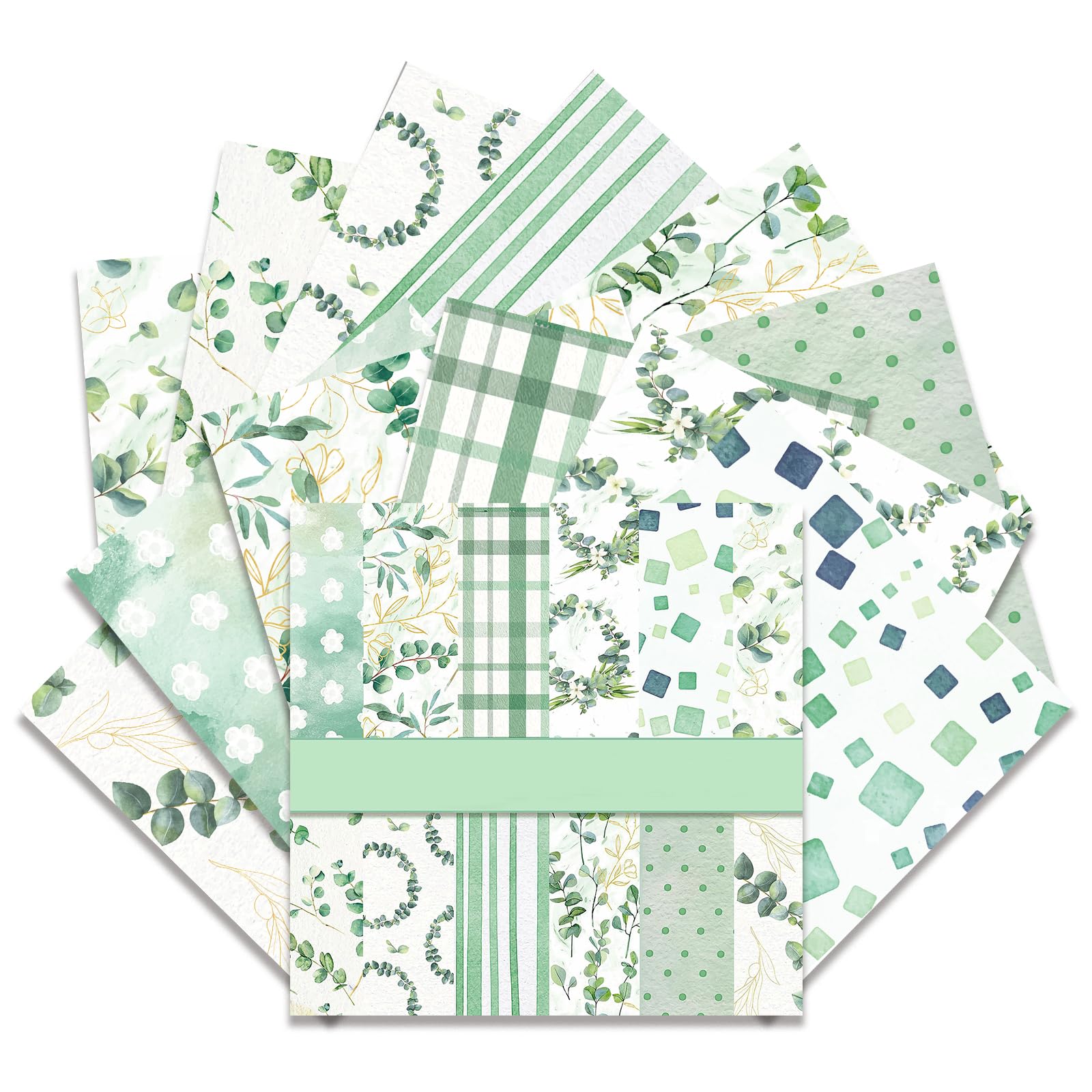 24 Sheet Double Sided Scrapbook Paper 12x12 Inch, Watercolour Leaf, Green
