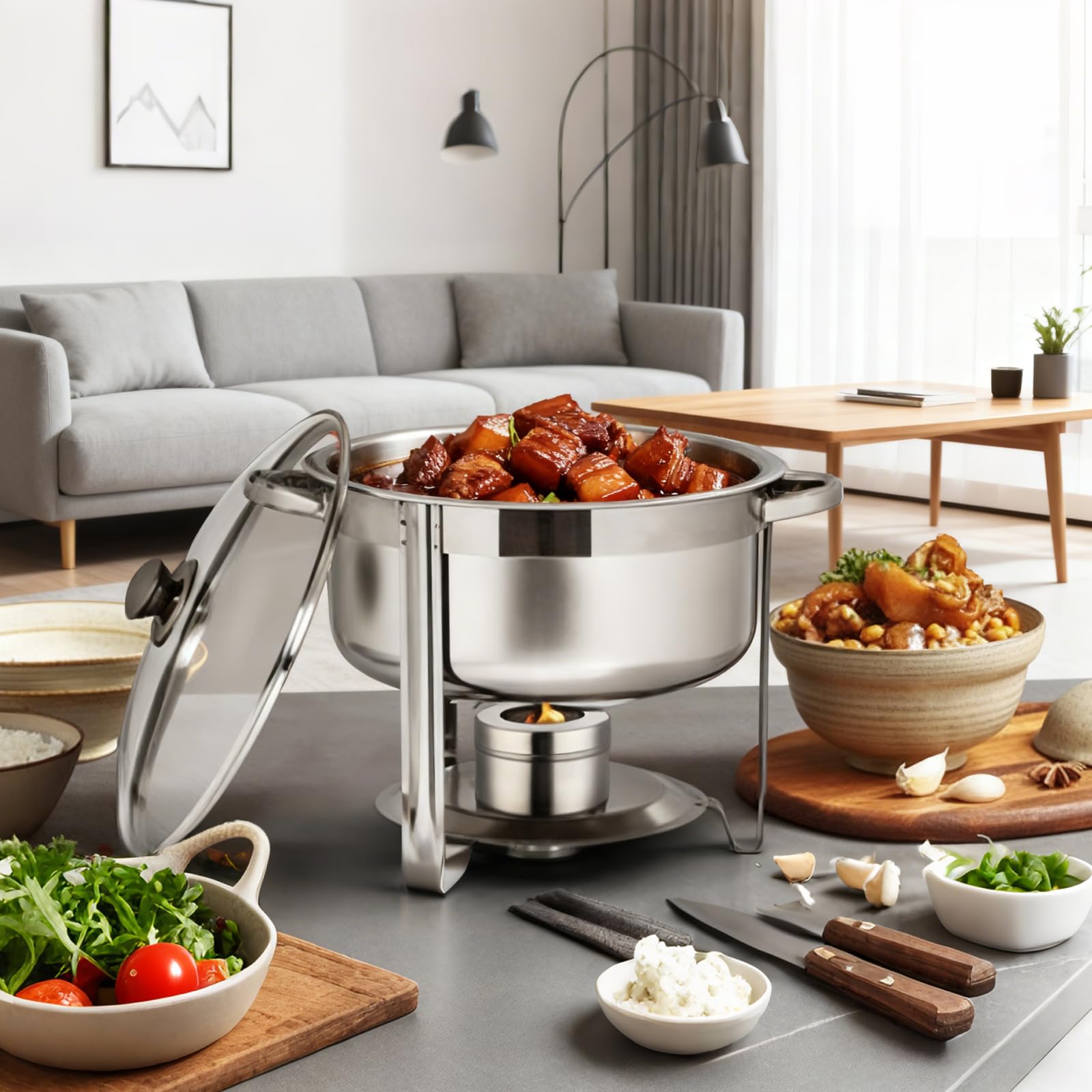 Set di 6 Contenitori per Pasta Combustibile con Coperchio di Sicurezza, Bruciatori per Fonduta In Acciaio Inox, Bruciatore Multifunzionale per Fornelli, Buffet, Feste, Eventi di Catering e Camping