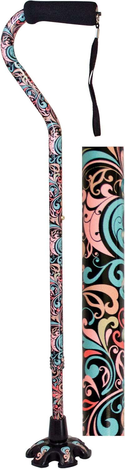 Essential Medical Supply Couture Offset Fashion Cane with Matching Standing Super Big Foot Tip, Celebration Style