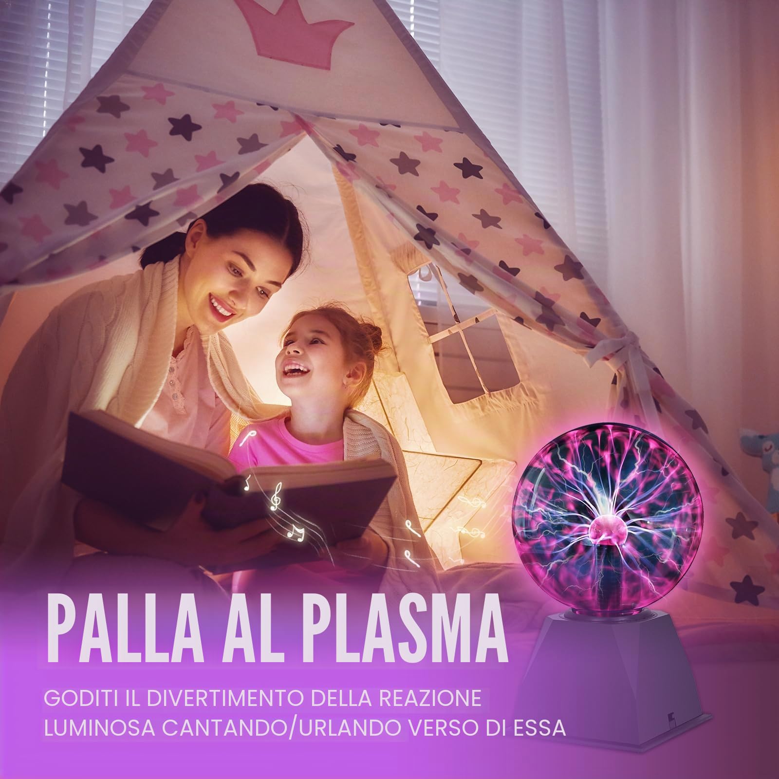 Dorlink Sfera al Plasma da 6 Pollici - Lampada al Plasma Sensibile al Tocco e al Suono con Effetti di Fulmine - Sfera Energetica con Alimentazione a Spina per Feste, Decorazioni,Camera da Letto